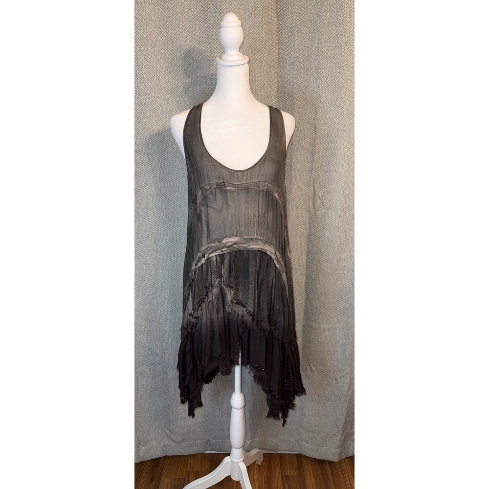 Allsaints Eider Silk Top Women's Size UK 14 USA 12 Black Ombré Beaded Vintage